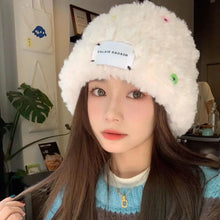 Load image into Gallery viewer, Hat Button Fashion Plush Bonnet Cold Protection Hat Women's Winter New Slim-Looking Face Small Earflaps Cap