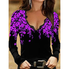 Load image into Gallery viewer, Women's Autumn and Winter V-neck Long-Sleeved Bottoming Shirt Floral T-shirt