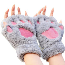 Load image into Gallery viewer, Women's Autumn and Winter Korean-Style Cute Girls' Open Finger Thickened Warm Hand-Shaped Brush Plush Half Finger Gloves