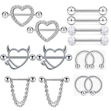 Load image into Gallery viewer, 7-Pair Nipple Ring Set Combination Stainless Steel Piercing Ornaments Adhesive Nail Jewelry