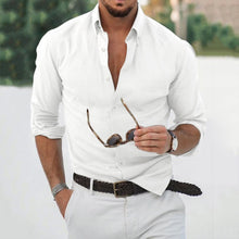 Load image into Gallery viewer, Spring and Summer Fit Men's Cotton Linen Shirt Men's Simple All-Matching Turn-down Collar Long Sleeve Shirt