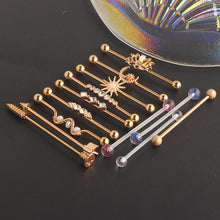 Load image into Gallery viewer, Barbell Stud Earrings 14G Piercing Double Ear Piercings Ear Bridge Moon Flower Earrings 13 Pieces