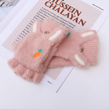 Load image into Gallery viewer, Plush Half Finger Flip Radish Winter Gloves Female Writing and Playing Mobile Phone Cute Warm Gloves