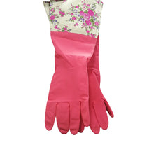 Load image into Gallery viewer, Latex Wear-Resistant Dishwashing Gloves Kitchen Household Laundry Floral Velvet Gloves Waterproof