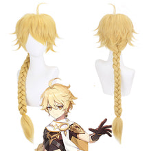 Load image into Gallery viewer, Cosplay Wigs+ Wig Cap Genshin Impact Traveler Aether Wig Golden Long Braided Heat Resistant Hair Halloween Role Play