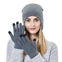 Load image into Gallery viewer, Outdoor Hat Gloves Two-Piece Set Women's Fleece Ears Protection Cap Gloves Hat Set