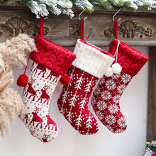Load image into Gallery viewer, Christmas Decorations Knitted Christmas Stockings Woolen Yarn Socks Red and White Elk Gift Bag Children Gift Bag