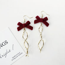 Load image into Gallery viewer, Vintage Earrings Women 'S Simple Line Wine Red Ear Hook Autumn And Winter New Flocking Bow All-Matching Graceful Ear Clip Earrings