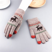 Load image into Gallery viewer, Fleece-Lined Thick Style Deer Gloves Female Winter Knitted Five Finger Touch Screen Wool Cartoon Cute Korean Style