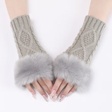 Load image into Gallery viewer, Knitting Wool Gloves Women's Fur Short Oversleeve Rhombus Knitted Warm Open Finger Arm Sleeve