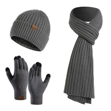 Load image into Gallery viewer, Autumn and Winter New Knitted Hat Suit Men's and Women's Winter Solid Color Scarf Hat Three-Piece Set