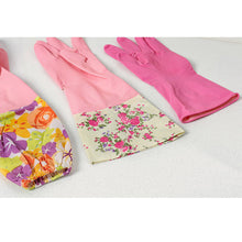 Load image into Gallery viewer, Latex Wear-Resistant Dishwashing Gloves Kitchen Household Laundry Floral Velvet Gloves Waterproof