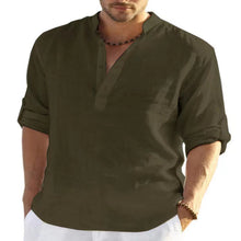 Load image into Gallery viewer, Men's Loose Shirt Shirt Men's Fashionable Stand Collar Cotton and Linen Long Sleeve Solid Color