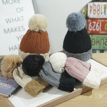 Load image into Gallery viewer, Hat Female Winter Fleece Lined Padded Warm Keeping Knitted Hat Fur Ball Color Matching Ten Flowers Woolen Cap Female
