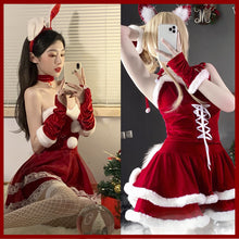 Load image into Gallery viewer, Wind Christmas Theme Party Women's Dress Cute Sweet Wind Belt Hairpin Christmas Battle Robe Stage Costume