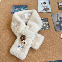 Load image into Gallery viewer, Korean Style Faux Rabbit Fur Scarf Wool Small Flower Autumn and Winter Fur Scarf Female Velvet Scarf Thickened