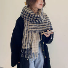 Load image into Gallery viewer, Women's Scarf Autumn and Winter Color Matching Houndstooth Warm Scarf Korean Style Fashionable All-Match Tassel Shawl