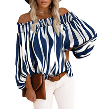 Load image into Gallery viewer, Summer and Autumn Striped Sexy Fashion off-the-Shoulder Chiffon Shirt Shirt for Women