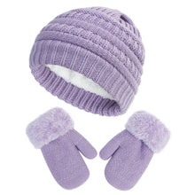 Load image into Gallery viewer, New Children's Hat Gloves Set Boys and Girls Knitted Hat Fleece-Lined Knitting Glove Bag Set 2-Piece Set