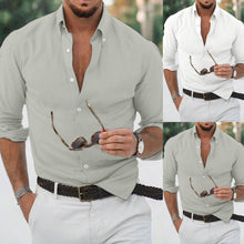 Load image into Gallery viewer, Spring and Summer Fit Men's Cotton Linen Shirt Men's Simple All-Matching Turn-down Collar Long Sleeve Shirt