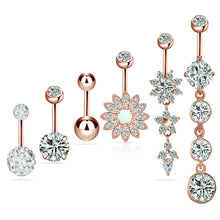 Load image into Gallery viewer, Stainless Steel Zircon with Diamond Belly Ring Polymer Clay Ball Opal Zircon Combination Set