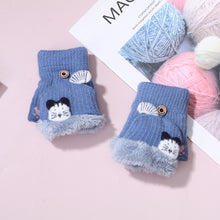 Load image into Gallery viewer, Warm with Velvet Thickened Cold Protection Christmas Cartoon Children's Half Finger Flip Reindeer Gloves