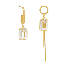 Load image into Gallery viewer, Silver Needle Pearl Diamond Asymmetric Geometric Alphabet Letter Earrings Fashion Trendy Design Tassel Ear Studs Graceful Earrings