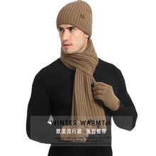 Load image into Gallery viewer, Autumn and Winter New Knitted Hat Suit Men's and Women's Winter Solid Color Scarf Hat Three-Piece Set