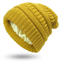 Load image into Gallery viewer, Autumn and Winter Ins New Hat Women's Protective Hairstyle Warm Wool Knitted Satin Hat 9 Colors