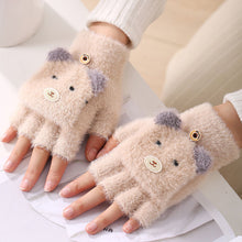 Load image into Gallery viewer, Fleece-Lined Thickened Student Cold-Proof Warm Half Finger Flip Writing Cartoon Bear Wool Knitted Gloves