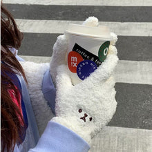 Load image into Gallery viewer, Bear Embroidery Cute Cartoon Student Thickened Warm Lady Winter Knitting Plush Gloves