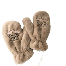 Load image into Gallery viewer, Cute Korean Style Student Cartoon Bear Cold Protection Fleece Thickened Cotton Plush Halter Winter Gloves