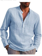 Load image into Gallery viewer, Men's Long Sleeve V-neck Casual Beach Linen Shirt Men's Clothing