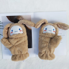 Load image into Gallery viewer, Cute Cartoon Student Half Finger Flip Double-Layer Fleece-Lined Warm Plush Gloves Female Winter