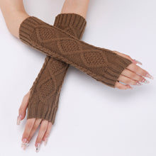 Load image into Gallery viewer, Jacquard Rhombus Wool Keep Warm Men's and Women's Half Finger Fingerless Gloves Mid-Length Knitted Oversleeve