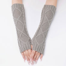 Load image into Gallery viewer, Jacquard Rhombus Wool Keep Warm Men's and Women's Half Finger Fingerless Gloves Mid-Length Knitted Oversleeve
