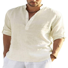 Load image into Gallery viewer, T-shirt Loose Undershirt Solid Color Long Sleeve Cotton Linen Shirt Men's plus Size