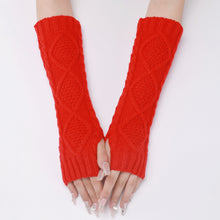 Load image into Gallery viewer, Jacquard Rhombus Wool Keep Warm Men's and Women's Half Finger Fingerless Gloves Mid-Length Knitted Oversleeve
