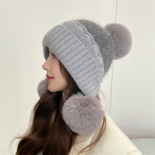 Load image into Gallery viewer, Travel Wear Hat Winter Women's Beaded Color Matching Ear Protection Fleece Lined Padded Warm Keeping Knitted Hat