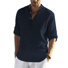 Load image into Gallery viewer, Casual Loose Shirt Men's Fashionable Stand Collar Cotton and Linen Long Sleeve Solid Color Shirt Large Size Men's Clothing