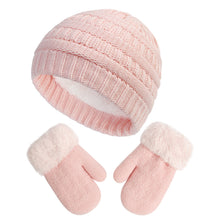 Load image into Gallery viewer, New Children's Hat Gloves Set Boys and Girls Knitted Hat Fleece-Lined Knitting Glove Bag Set 2-Piece Set
