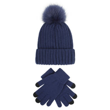 Load image into Gallery viewer, Women's Knit Hat Set 2021new Outdoor Keep Warm Touch Screen Knitting Wool Gloves Hat Two-Piece Set