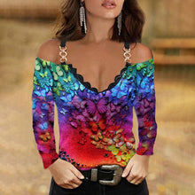 Load image into Gallery viewer, Autumn and Winter Women's Multi-Color Long Sleeve Metal Strap off-Neck T-shirt