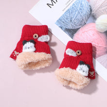 Load image into Gallery viewer, Warm with Velvet Thickened Cold Protection Christmas Cartoon Children's Half Finger Flip Reindeer Gloves