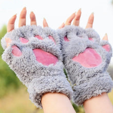 Load image into Gallery viewer, Women's Autumn and Winter Korean-Style Cute Girls' Open Finger Thickened Warm Hand-Shaped Brush Plush Half Finger Gloves