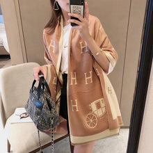 Load image into Gallery viewer, Letter Artificial Cashmere Scarf Women's Autumn and Winter New Thickened Warm Carriage Air Conditioning Double-Sided Shawl