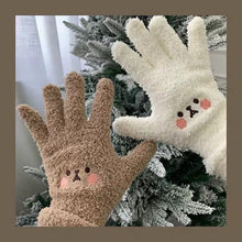 Load image into Gallery viewer, Bear Embroidery Cute Cartoon Student Thickened Warm Lady Winter Knitting Plush Gloves