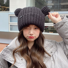 Load image into Gallery viewer, Cute Bear Woolen Cap Women's Korean-Style Letter Knitted Hat Men's Cold-Proof Warm Earflaps Slipover Hat