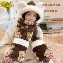 Load image into Gallery viewer, Winter Korean Style Cute Bear Hat Three-Piece Set Thick Windproof Warm Scarf Three-Piece Set One-Piece Hat