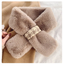 Load image into Gallery viewer, Dongdaemun Korean Girl's Heart Furry Cross Fur Collar Scarf Autumn and Winter Warm Fashion Houndstooth Plush Scarf